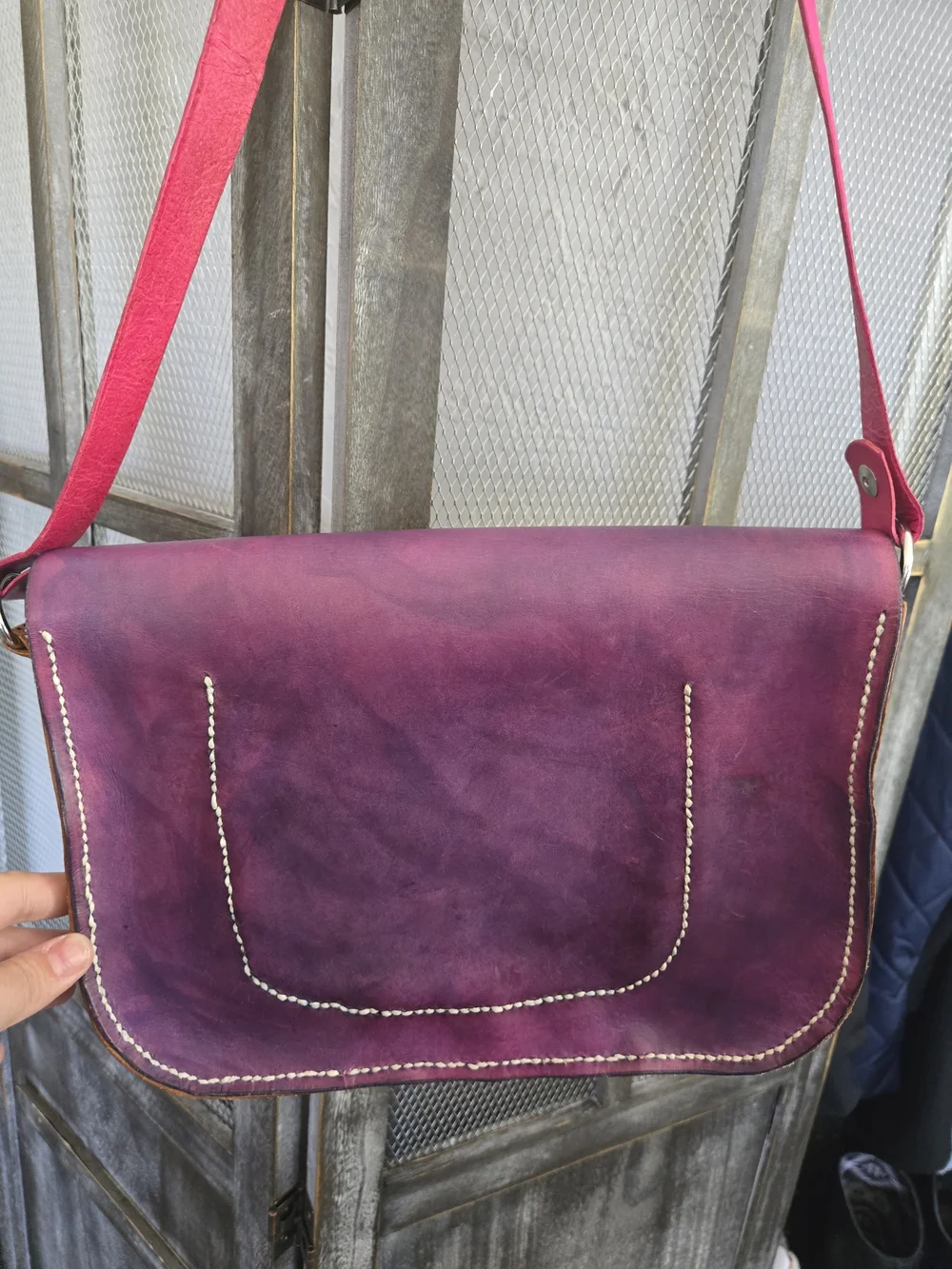 Handcrafted Floral Leather Crossbody Bag in Pink and Purple